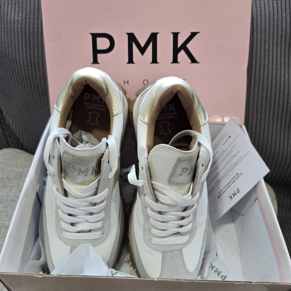 PMK Handmade White/Gold Women's Sneakers Style LUMIA Coral EU Size 41 New